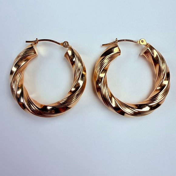 Jacmel Mauritius Jewelry - 14K Solid Yellow Gold Jacmel Mauritius 24MM Twist Textured Hoop Earrings JCM